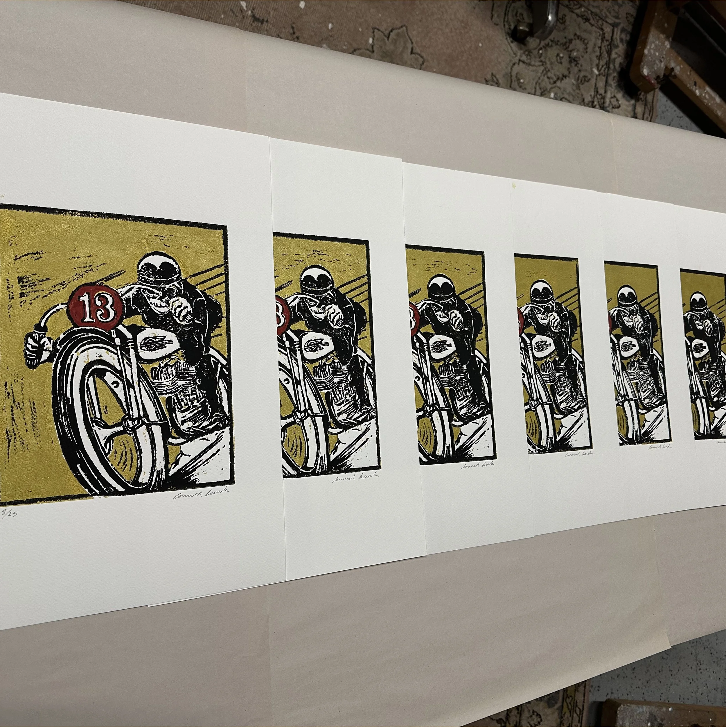 lucky 13 gold lino print — CONRAD LEACH